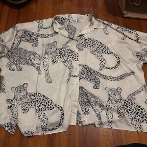 leopard print button up top